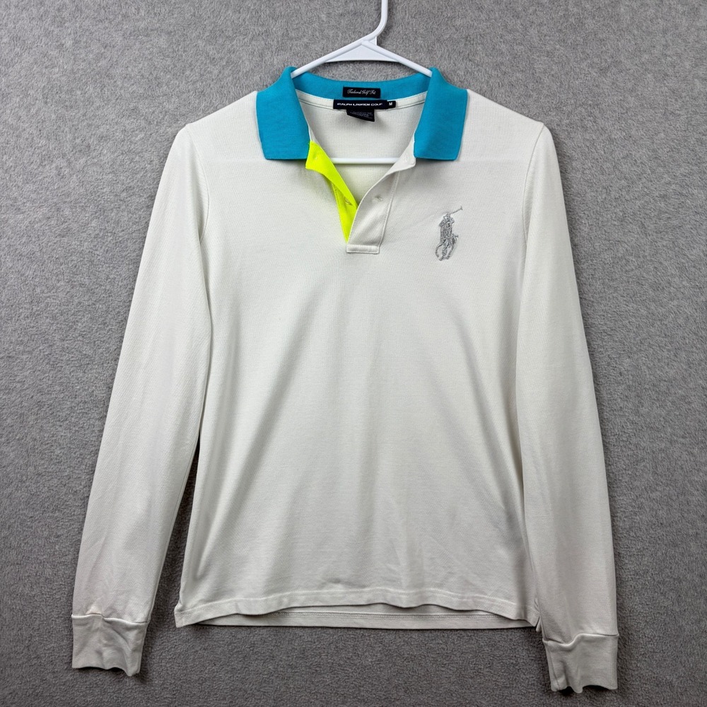 Ralph Lauren Polo Shirt Womens Medium White Tailored Golf Fit Big Pony Cotton